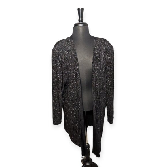 Onyx Nite Black & Sparkly Glitter Long Sleeve Open Front Cardigan Size 16 - Picture 1 of 12